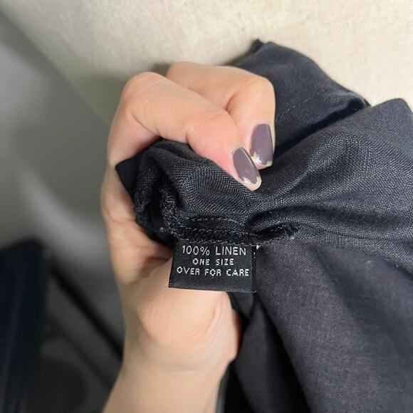 Krista Larson KL Playwear Tank Top OS Black Linen Asymmetric Lagenlook USA Made - Picture 9 of 11